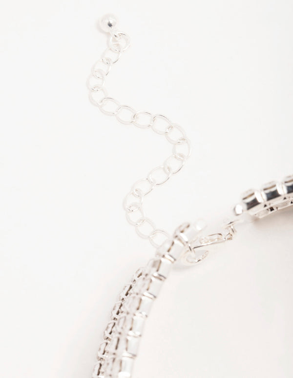 Silver Diamante Stacked Cupchain Choker Necklace