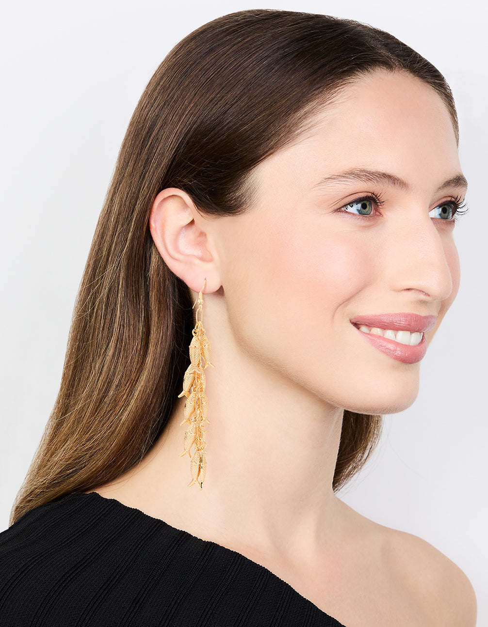 Gold Tassel Sardine Drop Earrings