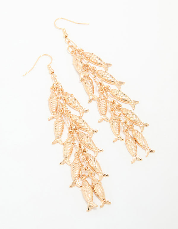 Gold Tassel Sardine Drop Earrings
