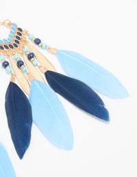 Gold Blue Feather Tassel Drop Earrings - link has visual effect only