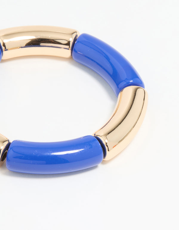 Gold Blue Acrylic Stretch Bangles 2-Pack