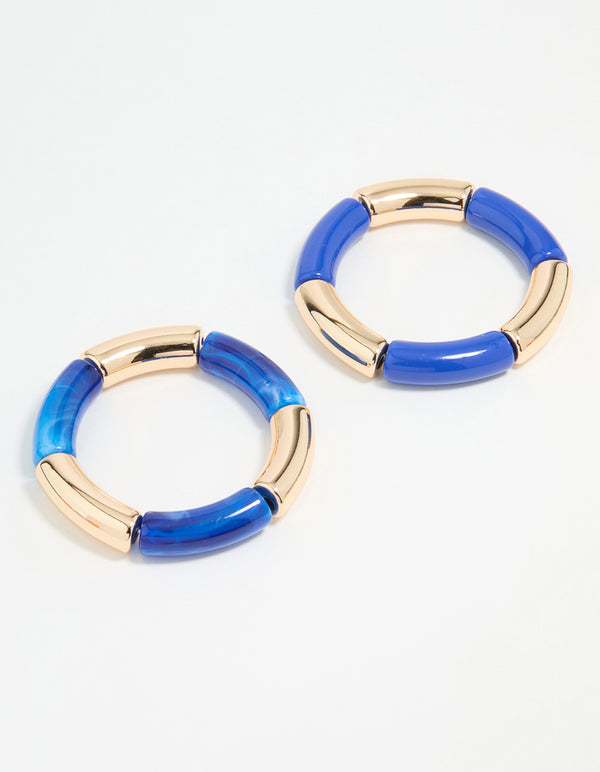 Gold Blue Acrylic Stretch Bangles 2-Pack