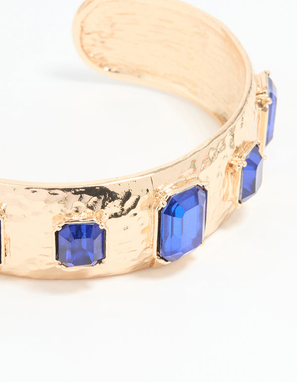 Gold Blue Stone Wrist Cuff
