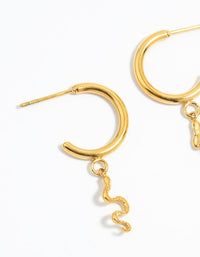 Waterproof Gold Plated Stainless Steel Sleek & Snake Charm Hoop Earrings 2-Pack - link has visual effect only
