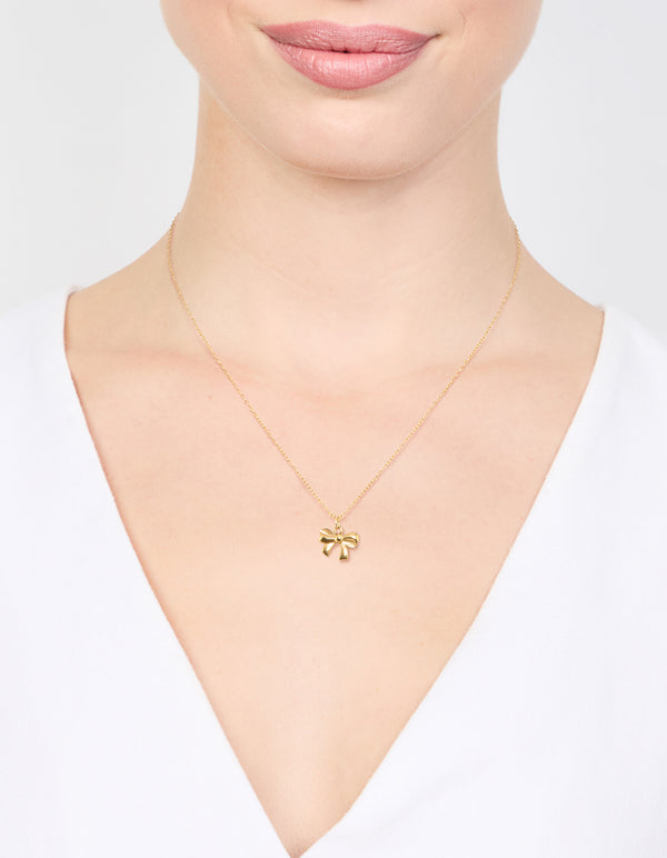 Waterproof Gold Plated Stainless Steel Bow Pendant Necklace
