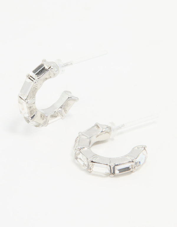 Silver Thin Diamante Hoop Earrings