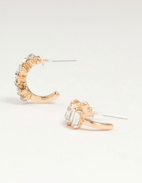 Gold Thick Diamante Hoop Earrings