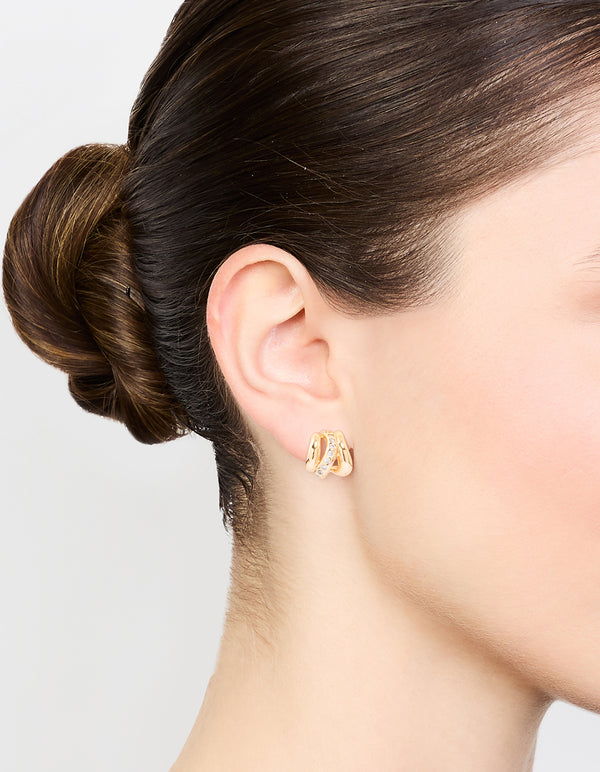 Gold Cubic Zirconia Textured Hoop Earrings