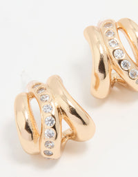 Gold Cubic Zirconia Textured Hoop Earrings - link has visual effect only