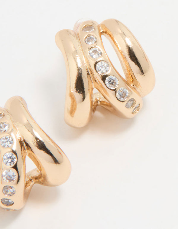Gold Cubic Zirconia Textured Hoop Earrings