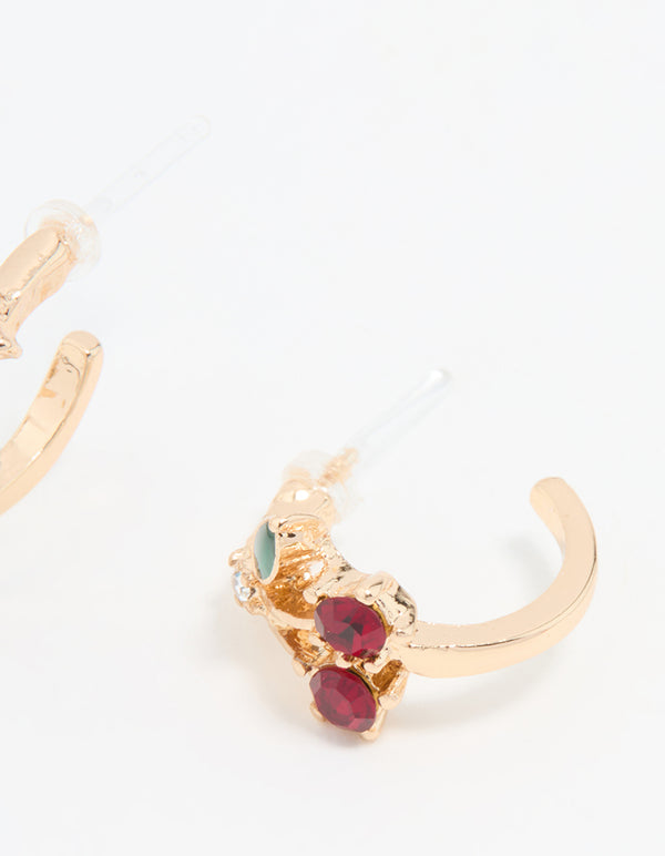 Gold Mini Cherry Huggie Earrings