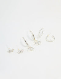 Silver Diamante Cherry Hoop & Stud Earrings 3-Pack - link has visual effect only