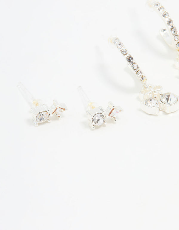 Silver Diamante Cherry Hoop & Stud Earrings 3-Pack