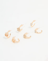 Gold Diamante Flower Mixed Stud Earrings 3-Pack - link has visual effect only