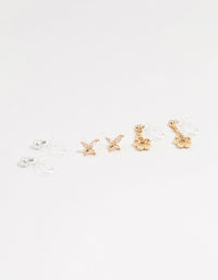 Gold Drop Floral Cuff Earrings 4-Pack - link has visual effect only
