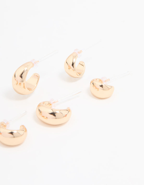 Gold Smooth Hoop Earrings 3-Pack