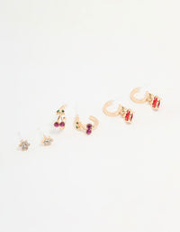 Gold Apple & Cherry Hoop Earrings 3-Pack - link has visual effect only