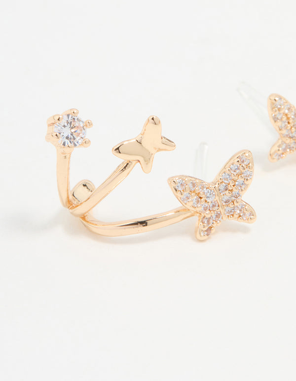 Gold Cubic Zirconia Butterfly Stud Earrings