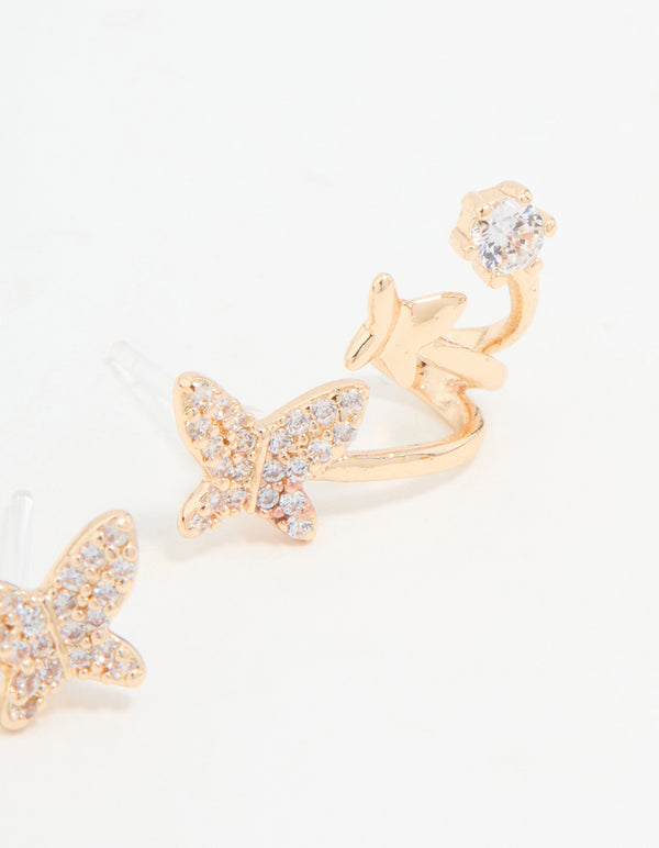 Gold Cubic Zirconia Butterfly Stud Earrings