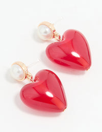 Gold Large Red Heart Drop Earrings - link has visual effect only