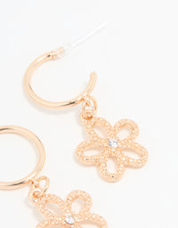 Gold Diamante Floral Drop Hoop Earrings - link has visual effect only
