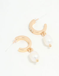 Gold Diamante & Pearl Drop Earrings - link has visual effect only