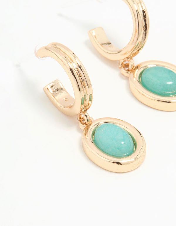 Gold Blue Gem Hoop Earrings