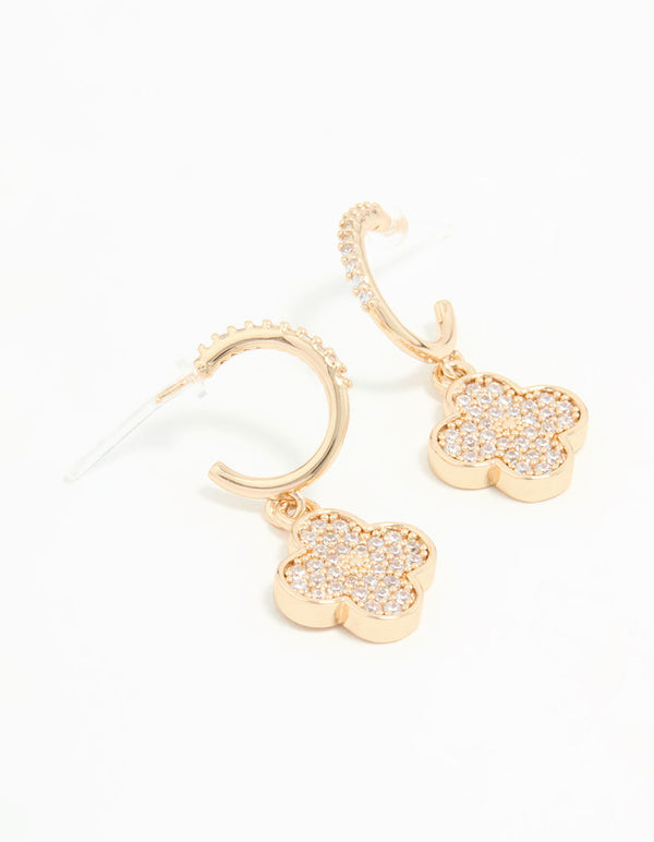 Gold Cubic Zirconia Flower Hoop Earrings