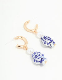 Gold Blue & White Fish Hoop Earrings - link has visual effect only