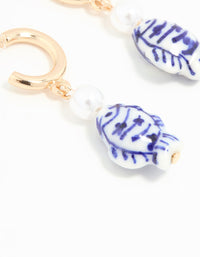 Gold Blue & White Fish Hoop Earrings - link has visual effect only