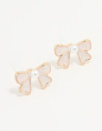 Gold Pearl Bow Mini Stud Earrings - link has visual effect only