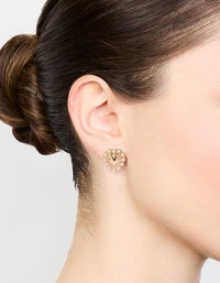 Gold Pearl Edge Heart Mini Stud Earrings - link has visual effect only
