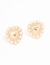 Gold Pearl Edge Heart Mini Stud Earrings - link has visual effect only