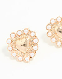 Gold Pearl Edge Heart Mini Stud Earrings - link has visual effect only