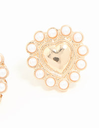 Gold Pearl Edge Heart Mini Stud Earrings - link has visual effect only