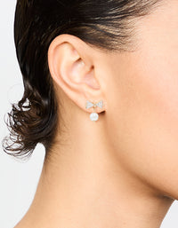 Gold Cubic Zirconia Pearl Bow Stud Earrings - link has visual effect only