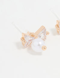 Gold Cubic Zirconia Pearl Bow Stud Earrings - link has visual effect only