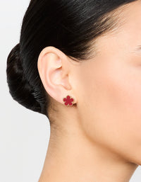 Gold Red Flower Stud Earrings - link has visual effect only