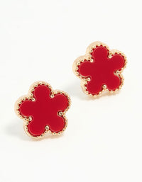 Gold Red Flower Stud Earrings - link has visual effect only