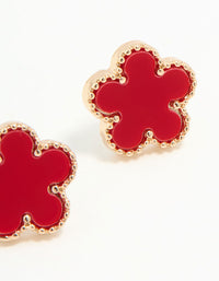 Gold Red Flower Stud Earrings - link has visual effect only