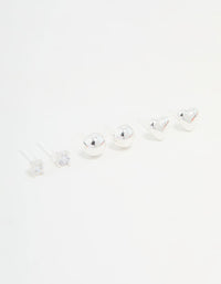 Silver Cubic Zirconia Heart & Stud Earrings 3-Pack - link has visual effect only