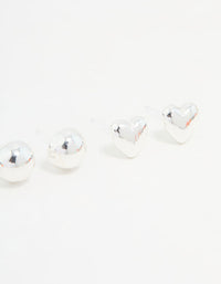 Silver Cubic Zirconia Heart & Stud Earrings 3-Pack - link has visual effect only