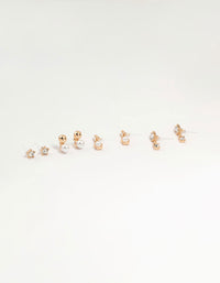 Gold Pearl & Diamante Stud Earrings 4-Pack - link has visual effect only