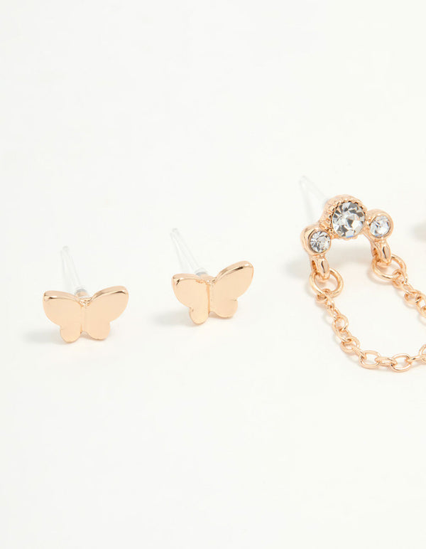 Gold Flower & Butterfly Earrings 3-Pack