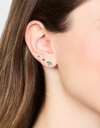 Gold Emerald Cubic Zirconia Stud Earrings 3-Pack - link has visual effect only