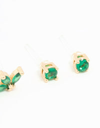 Gold Emerald Cubic Zirconia Stud Earrings 3-Pack - link has visual effect only