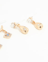 Gold Cubic Zirconia Celestial Earrings 3-Pack - link has visual effect only