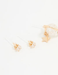 Gold Cubic Zirconia Planet & Rocket Earrings 3-Pack - link has visual effect only