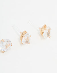 Gold Cubic Zirconia Stud Earrings 3-Pack - link has visual effect only