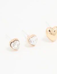 Gold Diamante Heart Stud Earrings 3-Pack - link has visual effect only